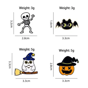 Lot de pins d'Halloween en émail avec citrouille, crâne, chauve-souris et hibou sorcier