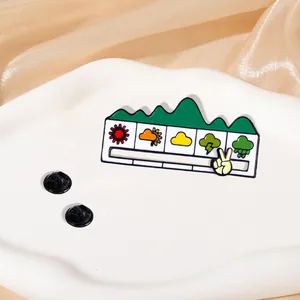 Creative Weather Mood Sliding Brooch Zinc Alloy Enamel Pin Green Mountain Design Interactive Mood Tracker Enamel Pin For Women Men Jewelry Gift