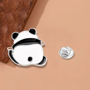 Cute panda enamel pin badge with silver metal edging for clothing and backpacks