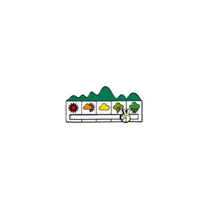 Interactive weather mood slider enamel brooch with green mountains and gesture slider