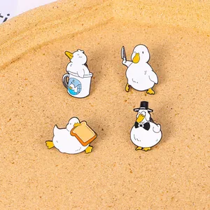 Creative Cartoon White Duck Enamel Brooch Pin Cute Animal Alloy Badge For Clothing Backpack Decoration Funny Jewelry Gift