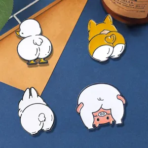 Cute Cartoon Animal Butt Enamel Brooch Pins Zinc Alloy Corgi Rabbit Pig Duck Panda Tiger Badge Backpack Clothing Accessory Gift