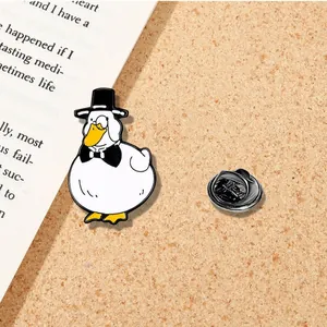 Cute cartoon duck enamel pin with top hat and monocle in a vintage British gentleman style