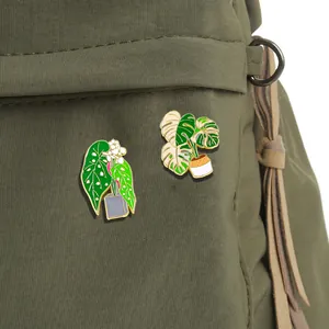 Cartoon Enamel Potted Plant Brooch Pin Green Leaf Zinc Alloy Badge For Women Men Clothes Backpack Decorative Accessory