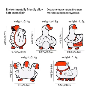 Lustige Cartoon-Emaille-Pins Set aus weißer Gans aus umweltfreundlicher Legierung
