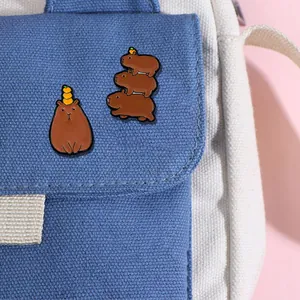 Χαριτωμένο σετ καρφίτσες σμάλτου Capybara με σχέδιο πορτοκαλιού για διακόσμηση τσάντας