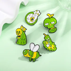 Creative Cartoon Enamel Pin Brooches Quirky Grim Reaper Cat Eye Skull Apple Pepper Design Alloy Badge For Halloween Bags Clothing