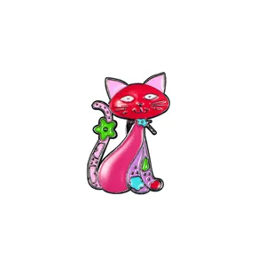Spilla a gatto cartone animato in smalto colorato con motivi floreali per accessori moda