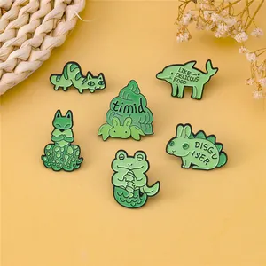 Green Cartoon Animal Enamel Pins Zinc Alloy Brooch Badge Rabbit Fox Cat Frog For Backpack Clothing Denim Decoration Gift