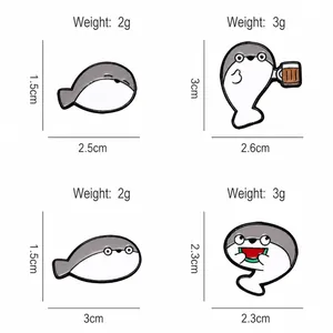 Sacabambaspis fish enamel pin set with size and weight dimensions for each badge