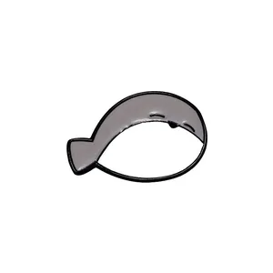 Minimalist Sacabambaspis enamel pin with cute cartoon fish design on white background