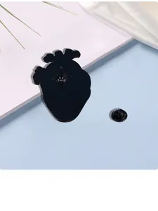 Detailed back view of an anatomical heart enamel pin with butterfly clutch and needle