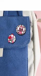 Pink ribbon breast cancer awareness enamel pins with floral and faith of love text