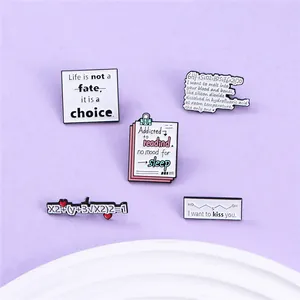 Five-piece science enamel pin set featuring motivational quotes and chemical equations