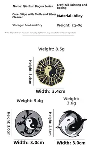 Detailed size and material guide for Tai Chi Bagua alloy pins with enamel finish