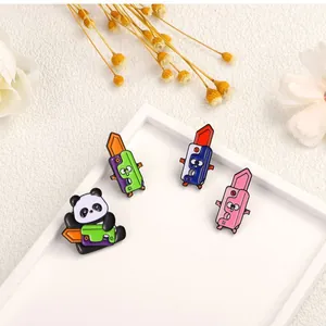 Cute Cartoon Panda Utility Knife Lipstick Enamel Pins Zinc Alloy Brooch Badge For Kids Bag Clothing Accessories Jewelry Gift