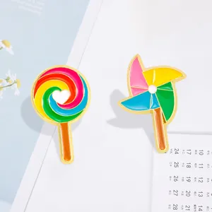 Sweet Cartoon Enamel Pin Rainbow Lollipop And Windmill Alloy Brooch Badge For Backpack Clothes Decor Women Kids Jewelry