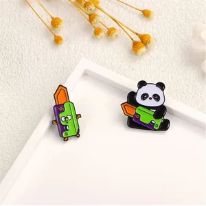 Cute panda and cartoon cutter enamel pin set for backpacks, high-quality zinc alloy jewelry
