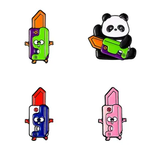 Cute panda and colorful cartoon utility knife enamel brooches for children's backpacks