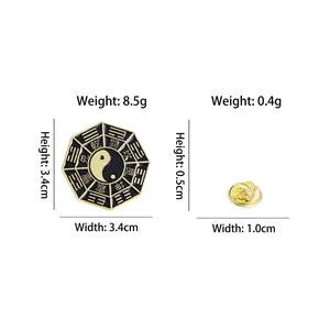 Traditional Tai Chi Bagua badge in black and gold with size and weight measurements