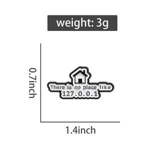 Detail view of 1.4 inch Localhost 127.0.0.1 enamel pin with house and speech bubble design