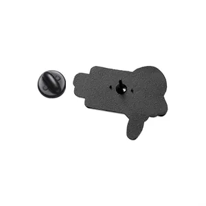 Detail of matte black metal enamel pin back with a matching rubber clutch fastener