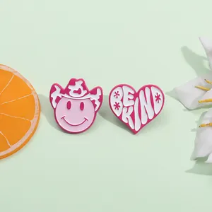 Pink Cowboy Hat Smiley Face Heart BE KIND Enamel Pin Set Alloy Metal Badge Brooch For Clothing Backpack Jackets Women Kids Fashion Jewelry Gift