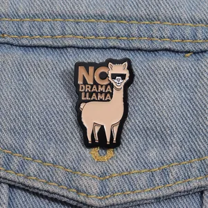 Épinglette Amusante No Drama Llama Badge Lama avec Lunettes de Soleil Slogan Animal Broche en Alliage pour Vêtements Bijoux