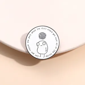 Enamel lapel pin with funny potato character and chaotic thoughts text detail