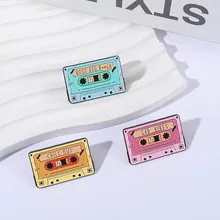 Retro cassette enamel pin set in teal pink and yellow colors for backpacks and hats