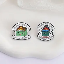 Cartoon-Emaille-Pins Müllcontainer-Feuer mit Spruch auf weißem Seidentablett dekoriert