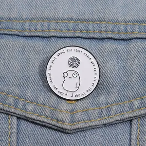 Round Humorous Quote Enamel Pin Confused Cartoon Character Alloy Brooch For Backpacks Jackets Accessories Unisex Gift