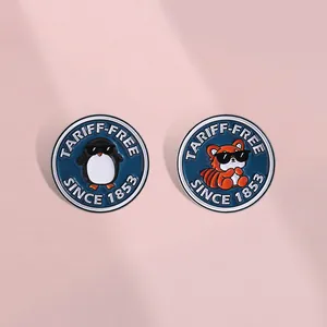 Cartoon Penguin Red Panda Enamel Pin Brooch Round Alloy Badge With Sunglasses Animal Design For Backpack Clothes Accessory