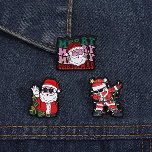 Funny Christmas Santa Claus Enamel Brooch Pin Cartoon Sunglasses Dabbing Santa Badge Merry Christmas Festive Jewelry For Party Backpack Decoration