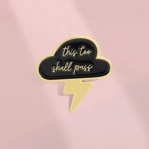 Inspirational Enamel Pin This Too Shall Pass Alloy Black Cloud Lightning Brooch Gold Plated Badge For Clothes Bags Jewelry