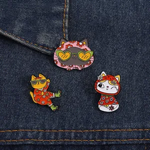 Funny Cartoon Cat Enamel Brooch Pin Alloy Sunglasses Roller Skates Cat Clothing Badge Accessory For Women Kids Jewelry