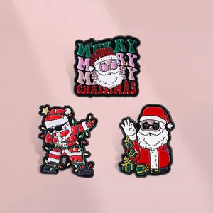 Three-piece set of funny Santa Claus enamel pins with sunglasses and Merry Christmas text