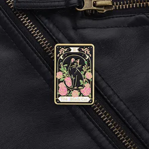 Creative Tarot Style Enamel Brooch Black Cat And Rose Design Alloy Lapel Pin For Women Clothing Accessories Gift