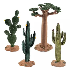 Ensemble de quatre plantes de désert réalistes incluant cactus et arbres baobabs
