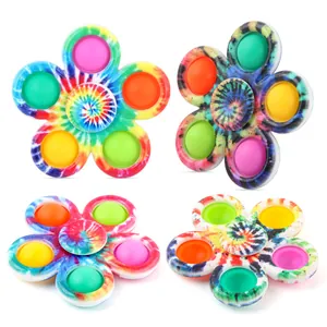 Set di giocattoli fidget spinner pop-it con motivi tie-dye colorati e bolle in silicone