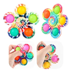 Fidget spinner pop toy a cinque petali con motivo tie-dye e bolle di silicone colorate