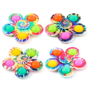 Set di 4 fidget spinner a fiore con motivi tie-dye e bolle colorate in silicone