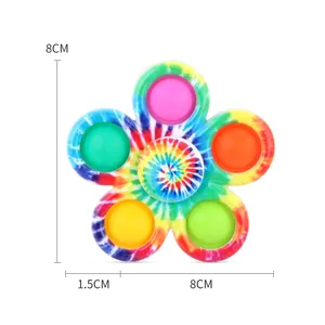 Fidget spinner a fiore tie-dye con bolle colorate pop e diametro di 8 cm, anti-stress