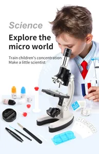 Kit de microscopio infantil con ocular WF10X, portaobjetos y accesorios científicos