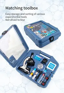 Kit de microscopio educativo de 28 piezas en un estuche de transporte azul detallado