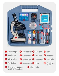 Kit de microscopio educativo con 17 accesorios en un maletín de transporte azul