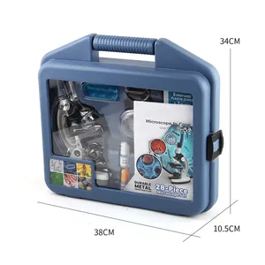 Kit de microscopio educativo STEM de 28 piezas en un maletín de transporte azul portátil