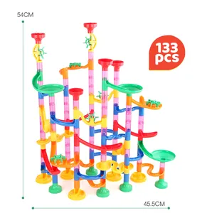 Pista per biglie fai-da-te da 133 pezzi, altezza 54 cm, con tubi colorati e imbuti