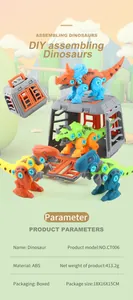 Detail showing DIY dinosaur building blocks set with screws and storage cage