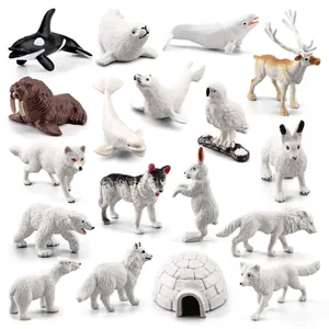 16-piece polar animal figurines set including polar bears, husky, and snowy owl models